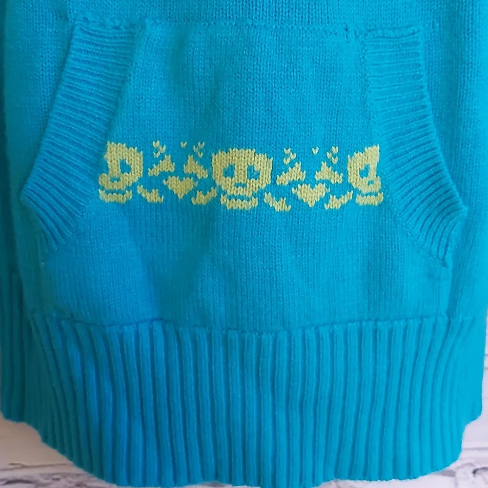 Fair Isle Knit Skull Derek Heart Blue Green Hoodie Sweater L Large Y2K - Picture 6 of 8